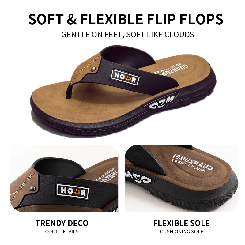 Men's Beach Slippers Anti Slip PVC Flip Flops Thick Sole