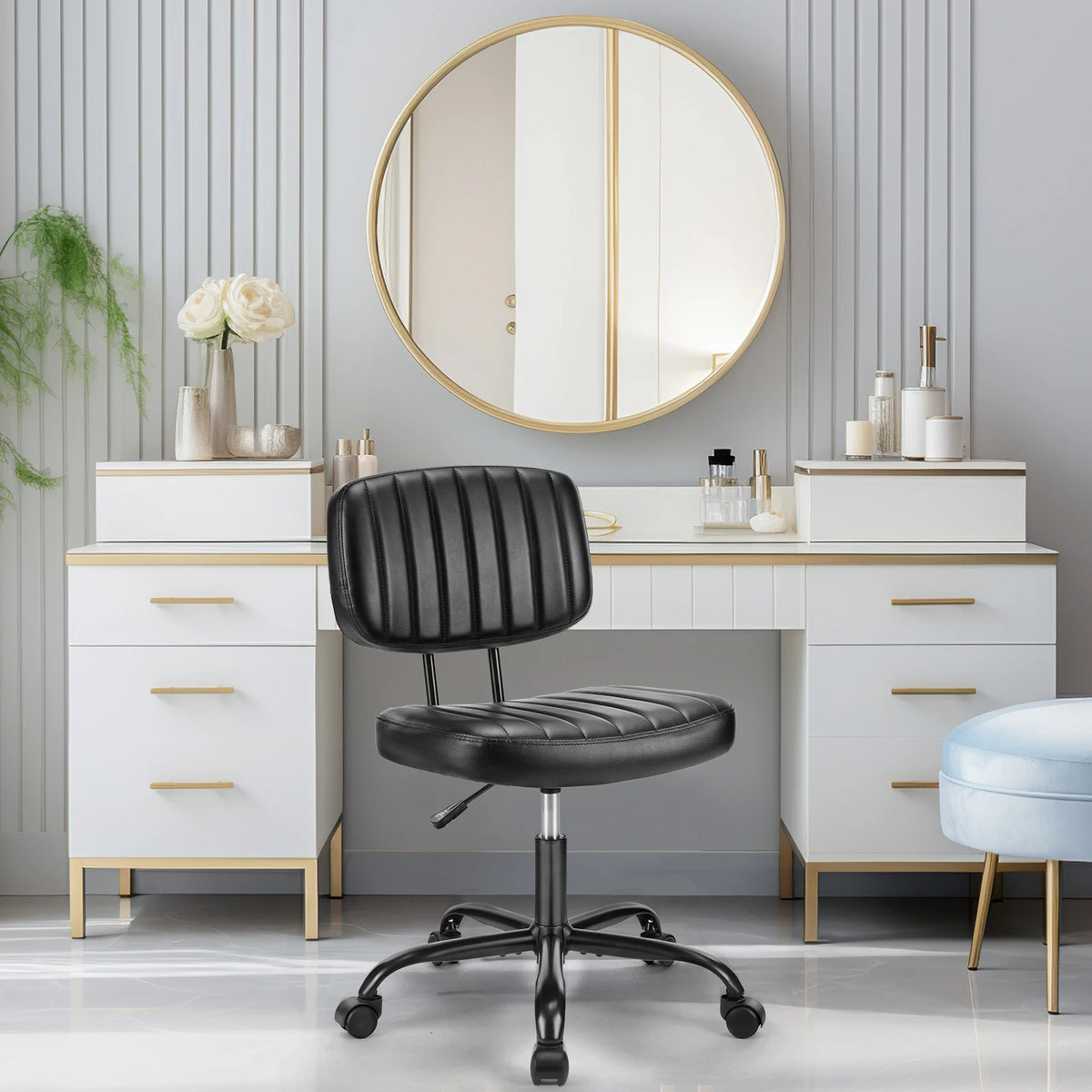 JHK Armless Office Chair Lumbar Support Height Adjustable Leather Swivel