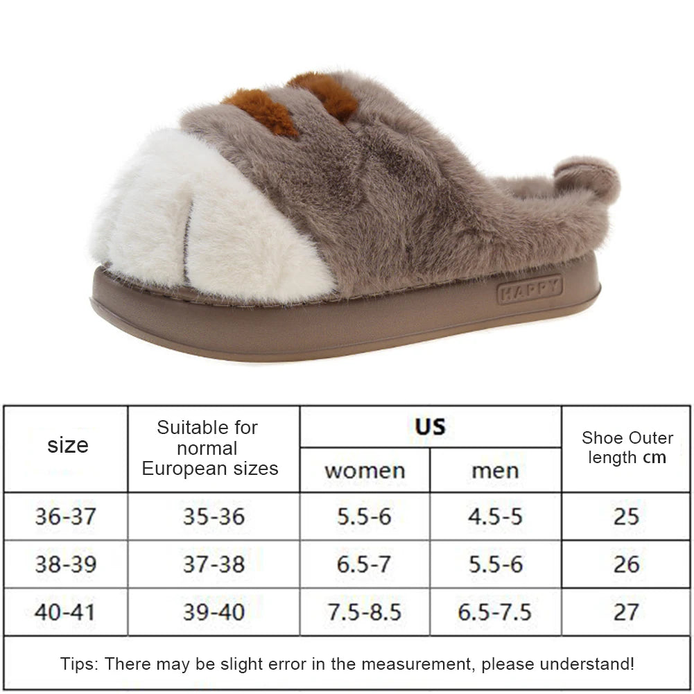 3D Cat Paw Slippers Women Warm Furry Slides Non Slip Home Shoes