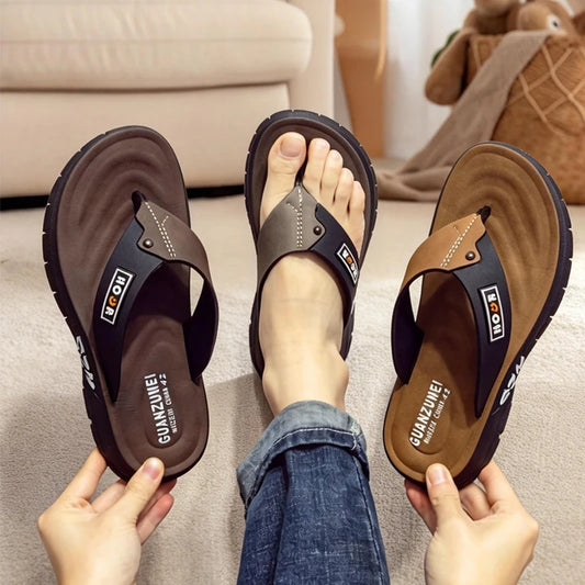 Men's Beach Slippers Anti Slip PVC Flip Flops Thick Sole