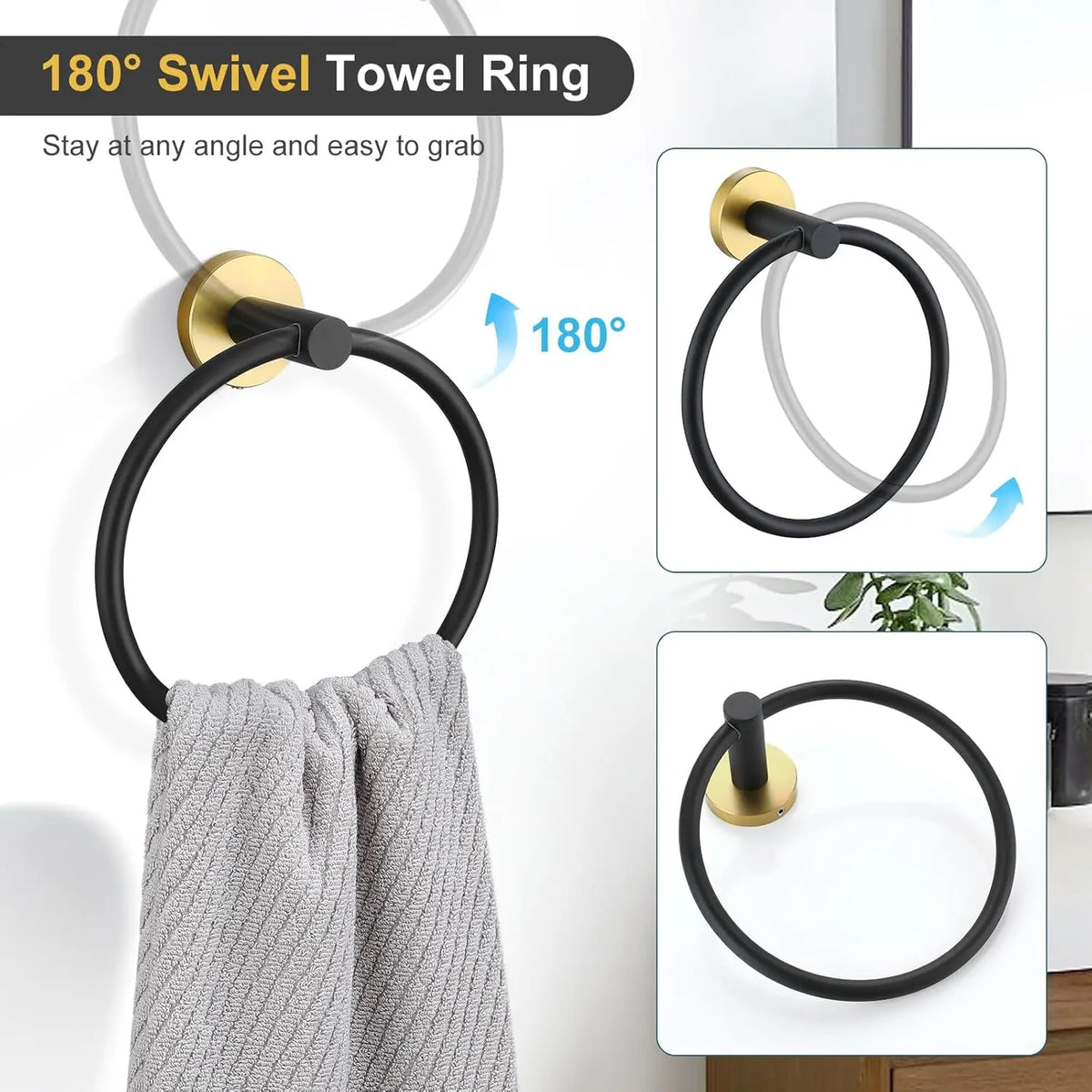 Wall Stainless Steel Bathroom Hardware Set Towel Bar Ring Holder