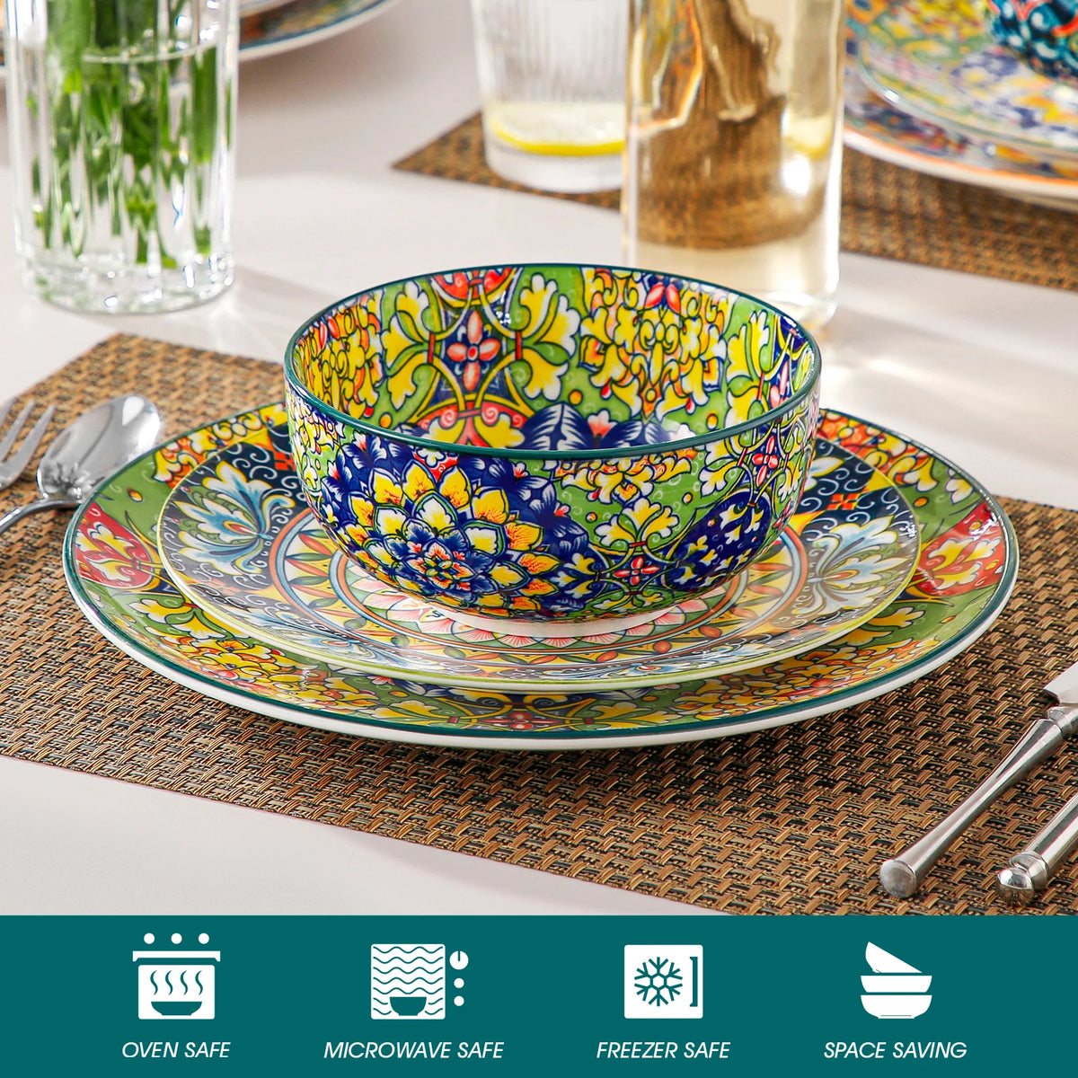 Malacasa Ceramic Cereal And Soup Bowl Set Bohemian Floral Design