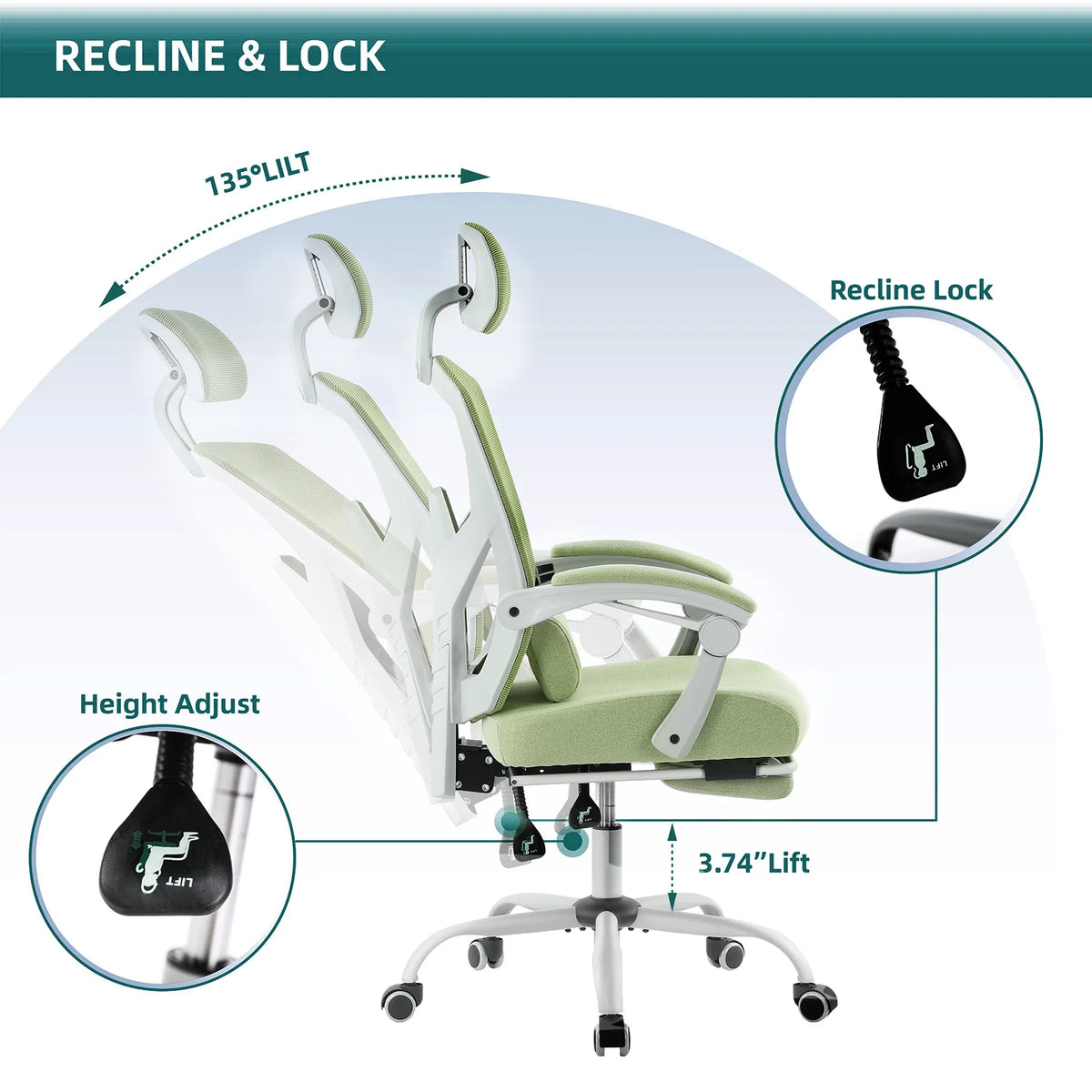 JHK Ergonomic Reclining High Back Mesh Lumbar Support Gaming Chair