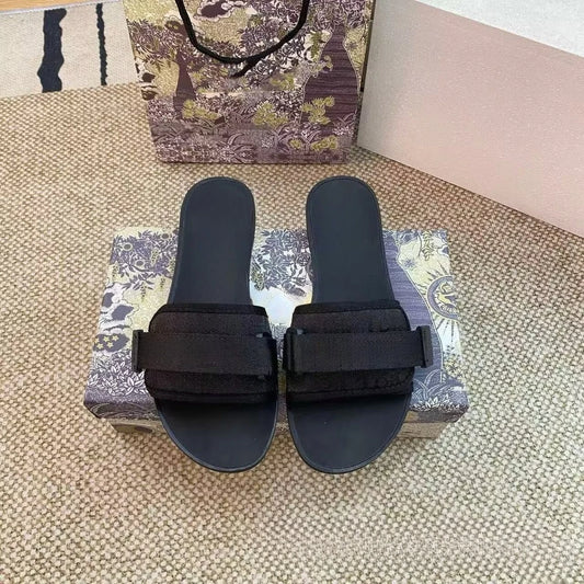 Womens Jacquard Embroidered Flat Slippers Single Strap Sandals