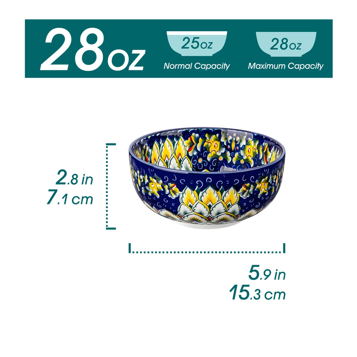 Malacasa Ceramic Cereal And Soup Bowl Set Bohemian Floral Design