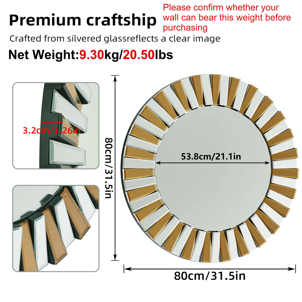 Round Starburst Decorative Wall Mirror For Home Accent Decor