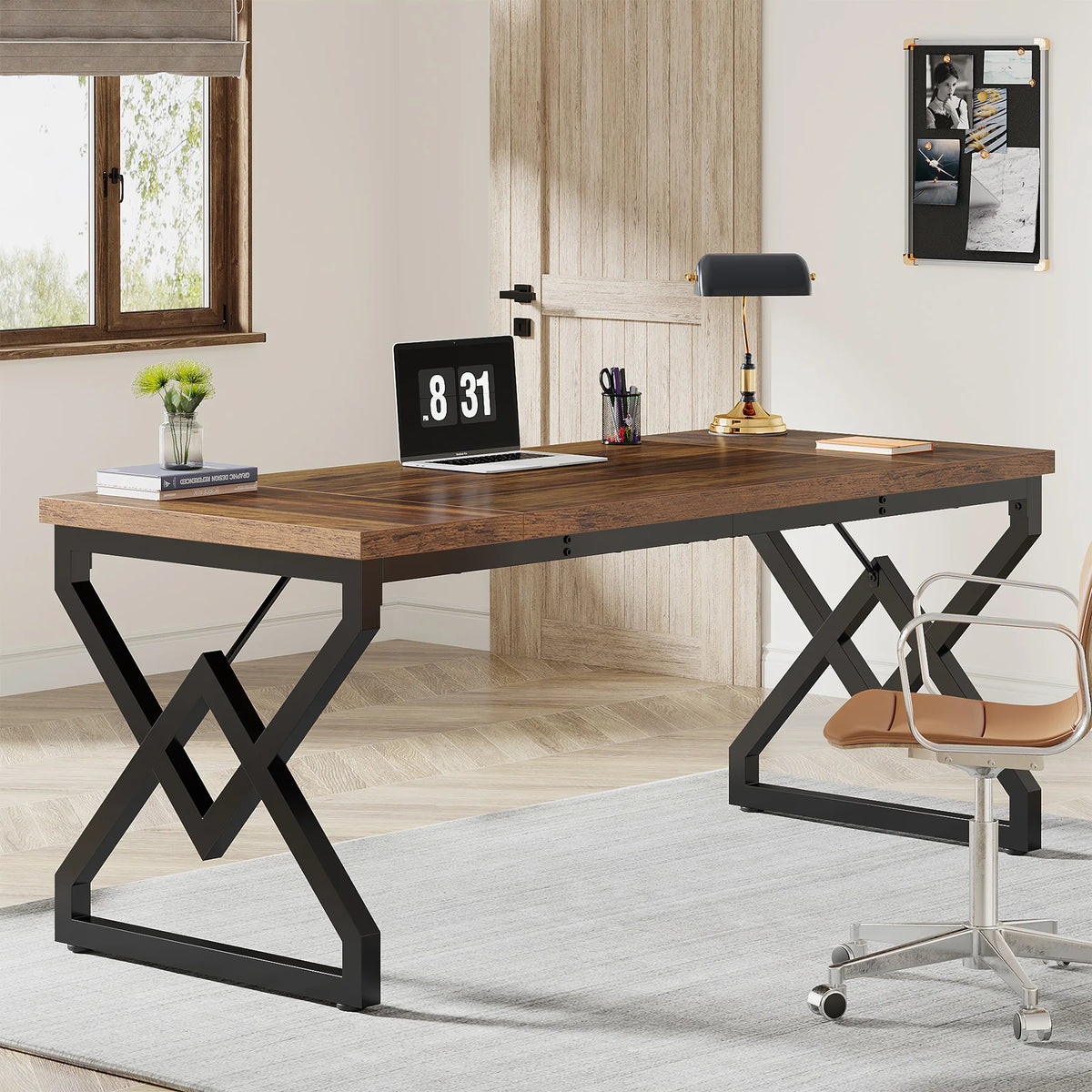 Tribesigns Industrial Executive Heavy Duty Home Office Desk Metal Frame