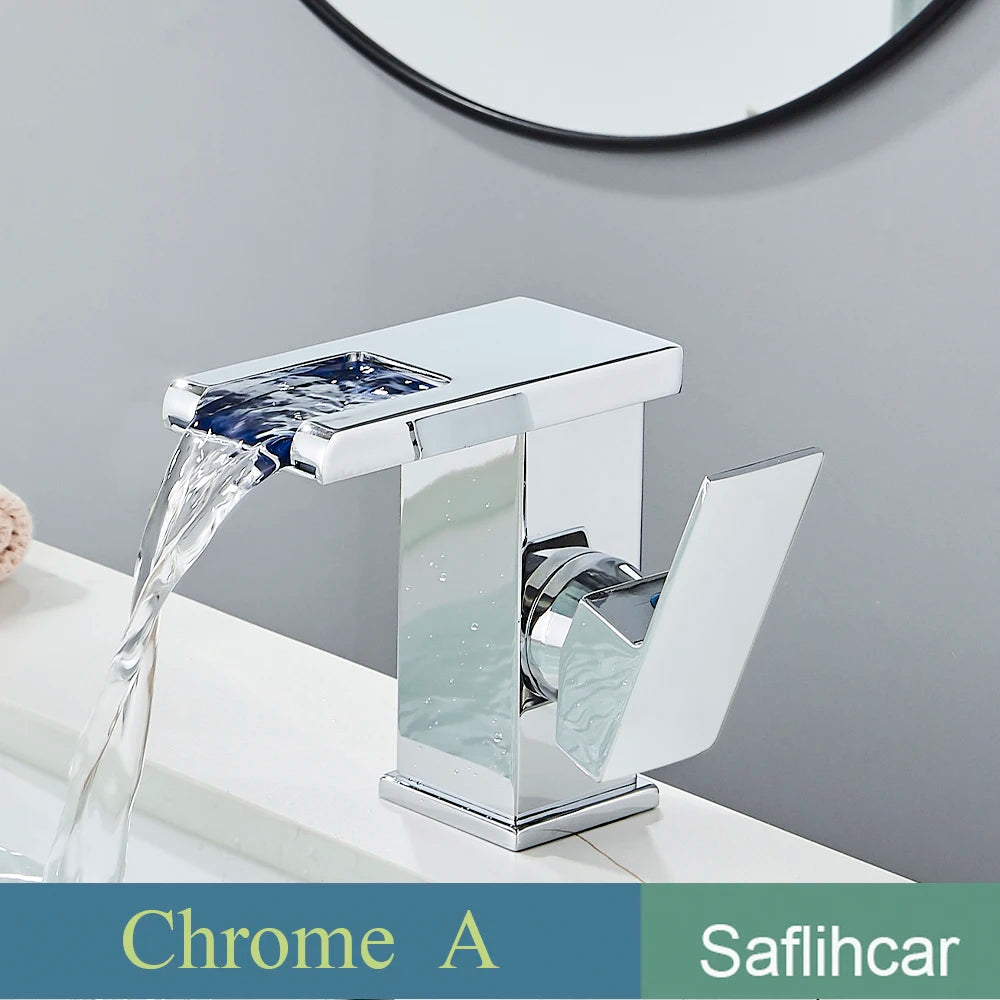 SAFLIHCAR LED Basin Faucet Single Handle Deck Mounted Bathroom Tap
