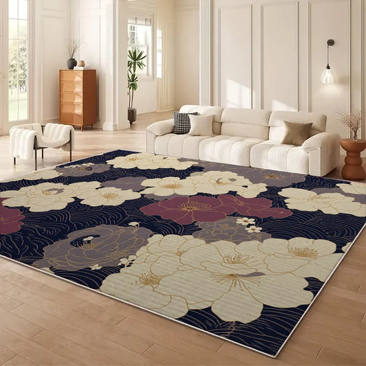 Vikama Modern Striped Floral Non Slip Polyester Living Room Rug