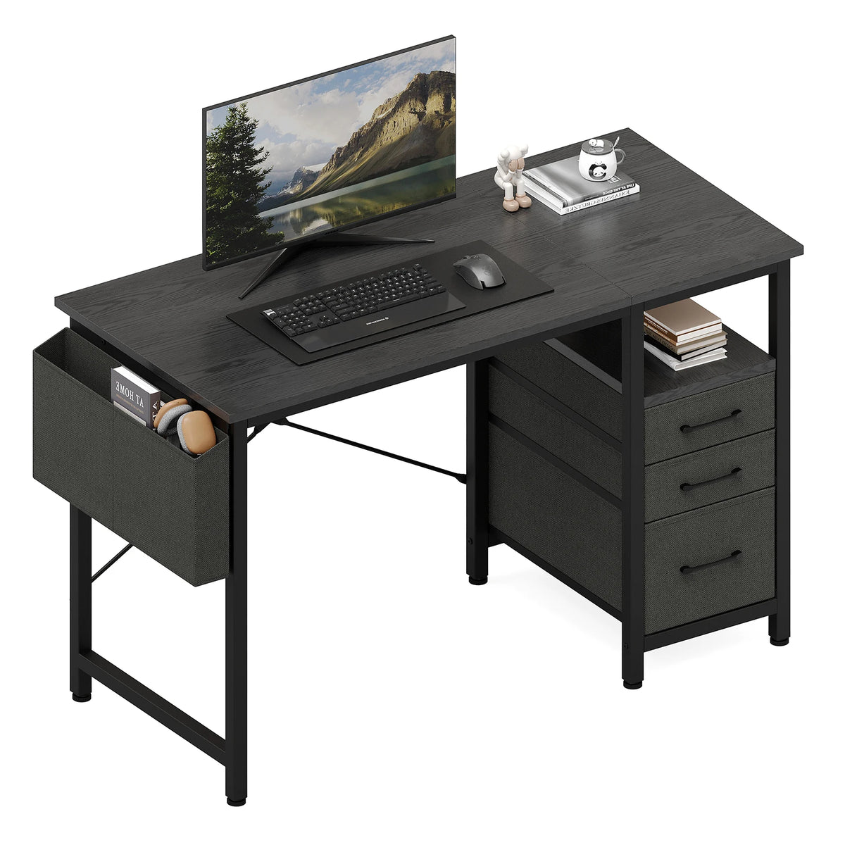JHK Modern Metal Computer Desk With Fabric Drawers Space Saving