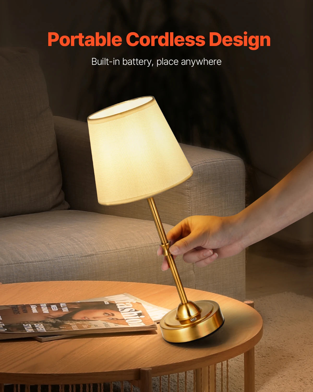 SucceBuy Cordless Rechargeable Desk Lamp With Adjustable Brightness