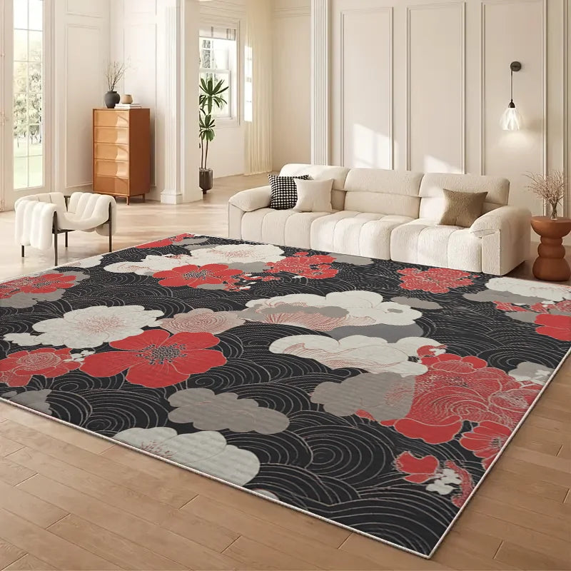 Vikama Modern Striped Floral Non Slip Polyester Living Room Rug