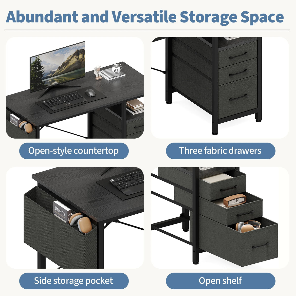 JHK Modern Metal Computer Desk With Fabric Drawers Space Saving