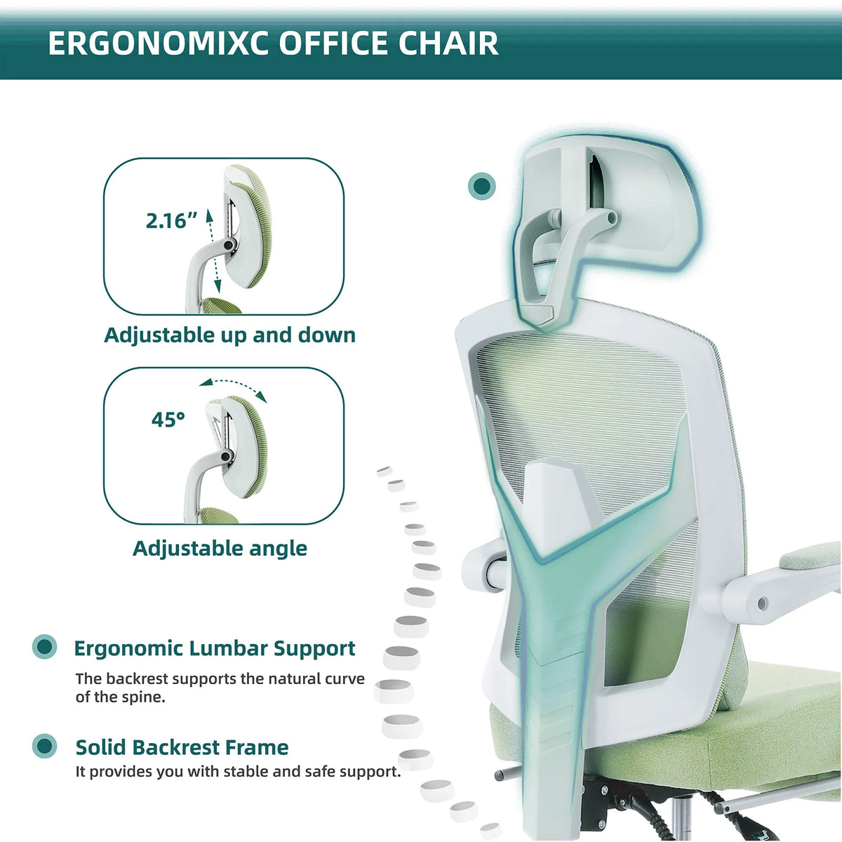 JHK Ergonomic Reclining High Back Mesh Lumbar Support Gaming Chair