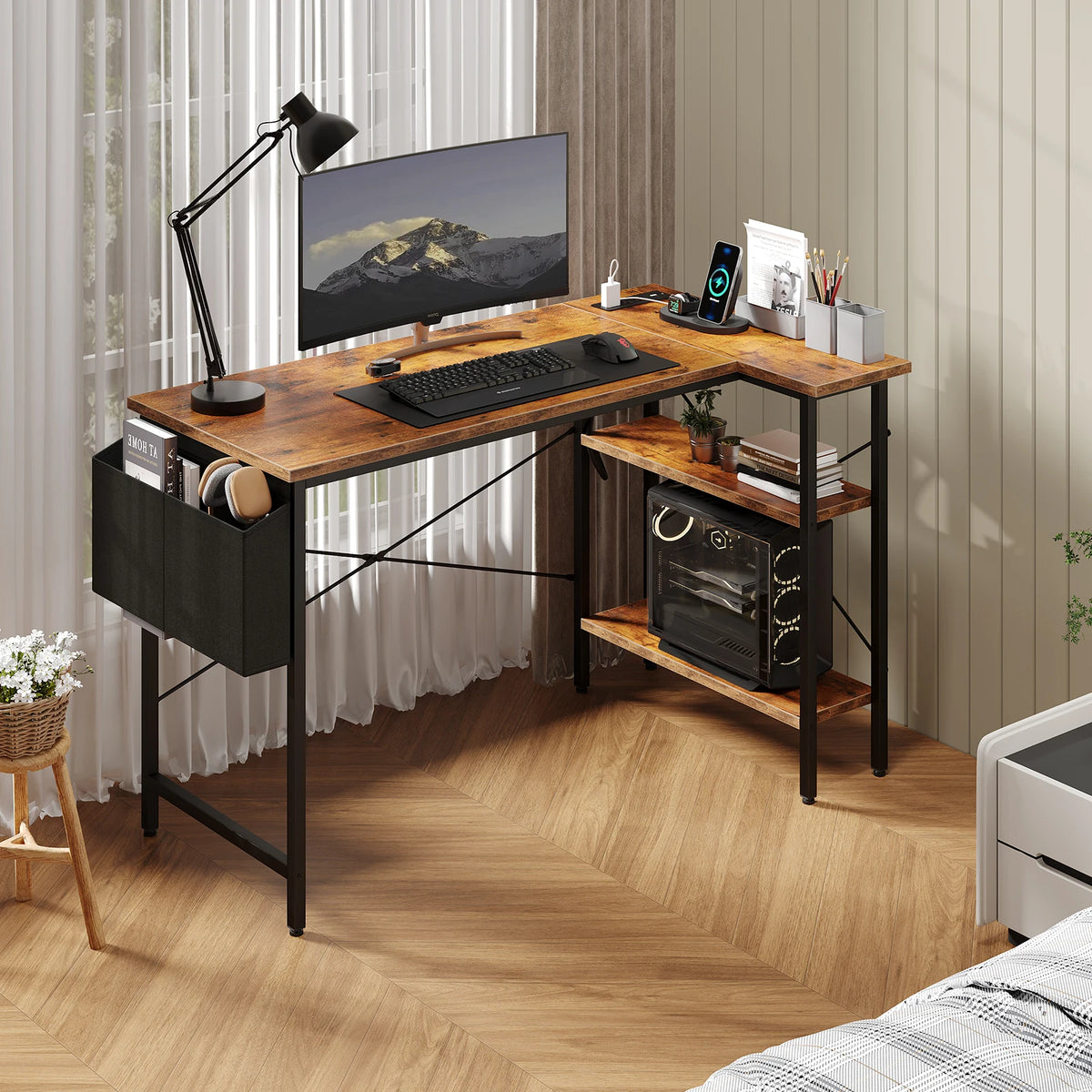 JHK Corner Gaming Desk Power Strip Storage Organizer Hanging Shelf