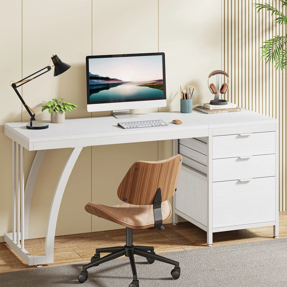 Tribesigns Computer Desk With Three Drawers Home Office Writing Workstation
