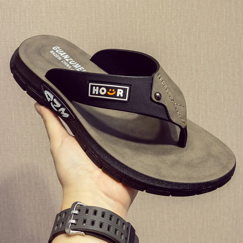 Men's Beach Slippers Anti Slip PVC Flip Flops Thick Sole