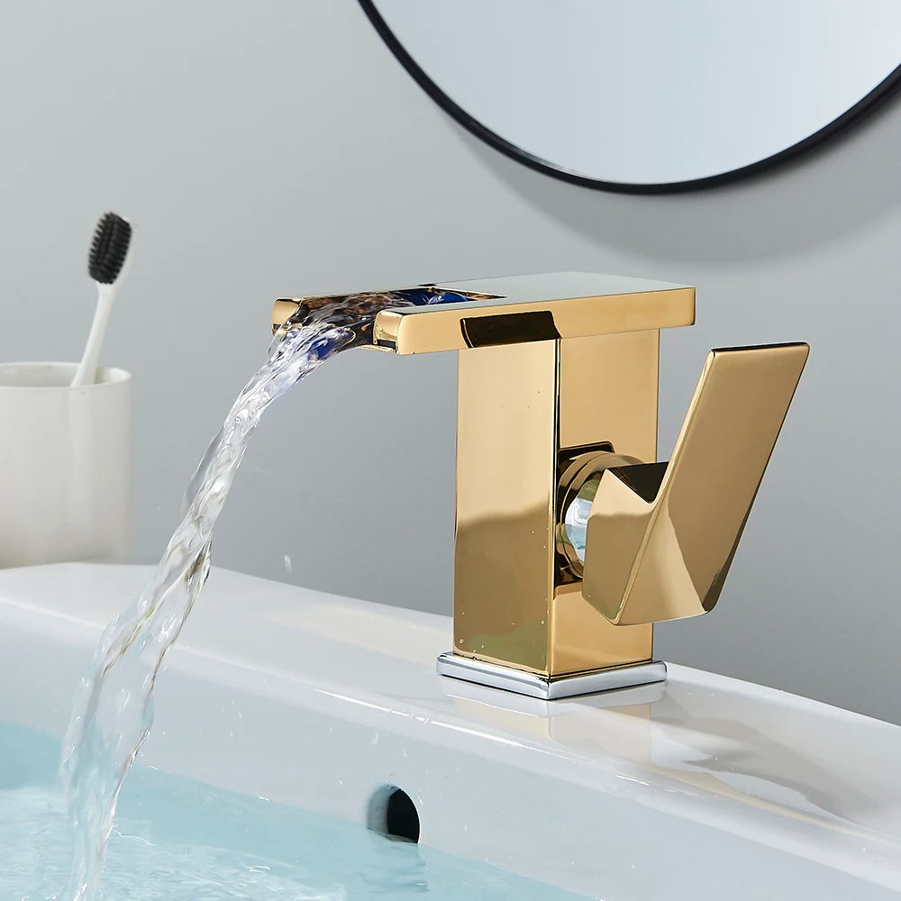 SAFLIHCAR LED Basin Faucet Single Handle Deck Mounted Bathroom Tap