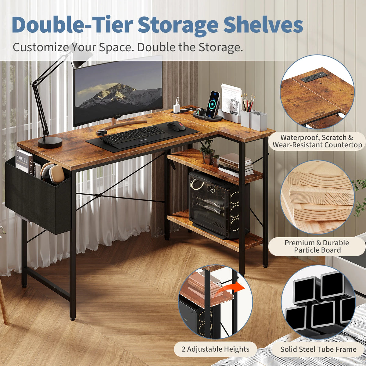 JHK Corner Gaming Desk Power Strip Storage Organizer Hanging Shelf