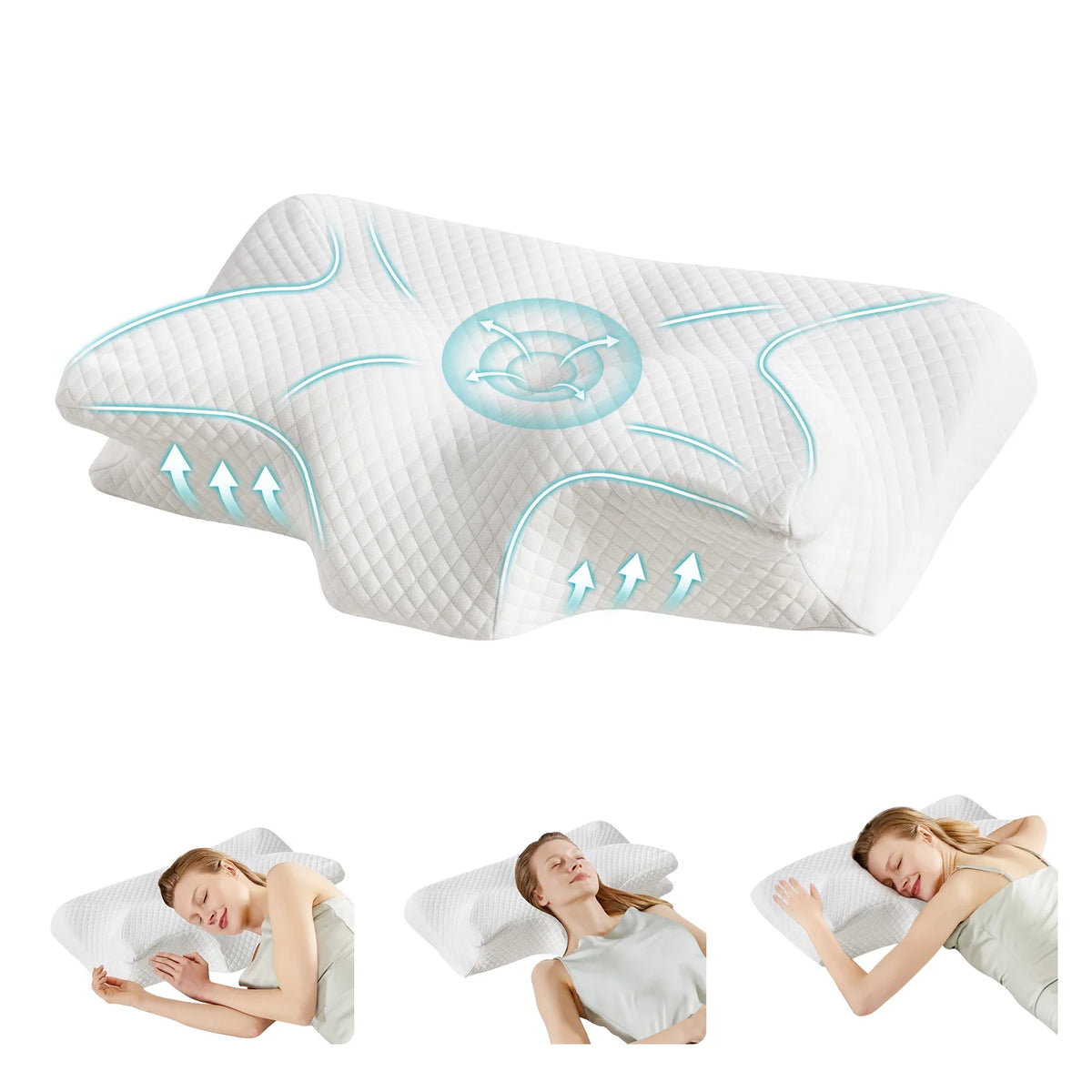 JHK Ergonomic Cervical Memory Foam Pillow With Cooling Case