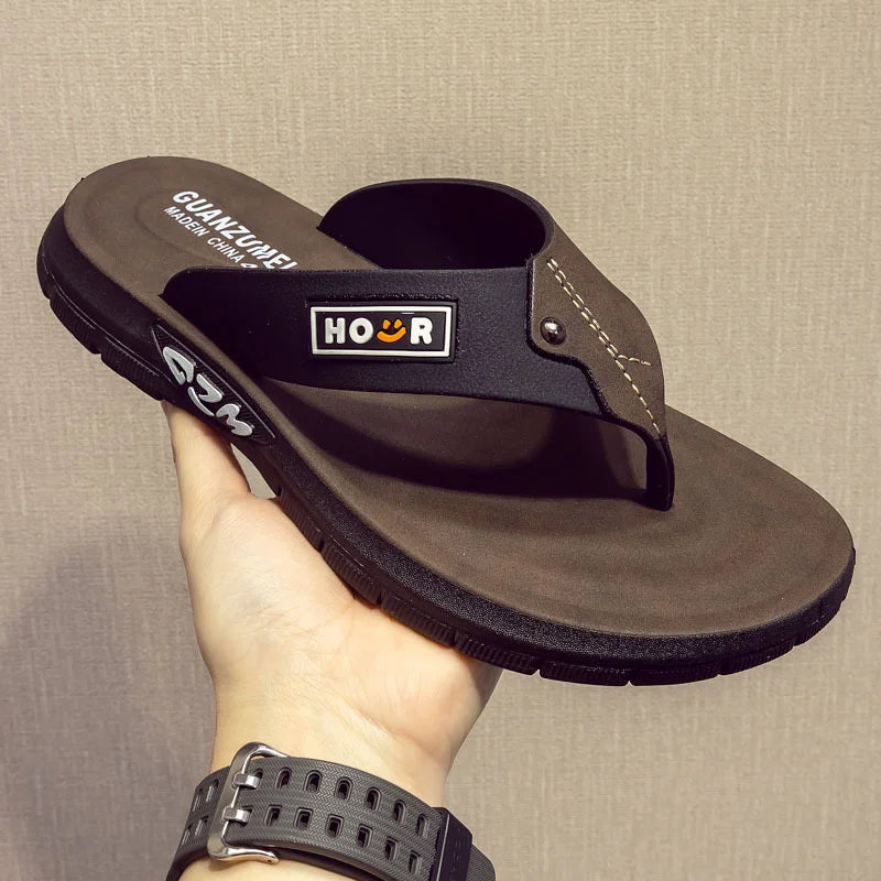 Men's Beach Slippers Anti Slip PVC Flip Flops Thick Sole
