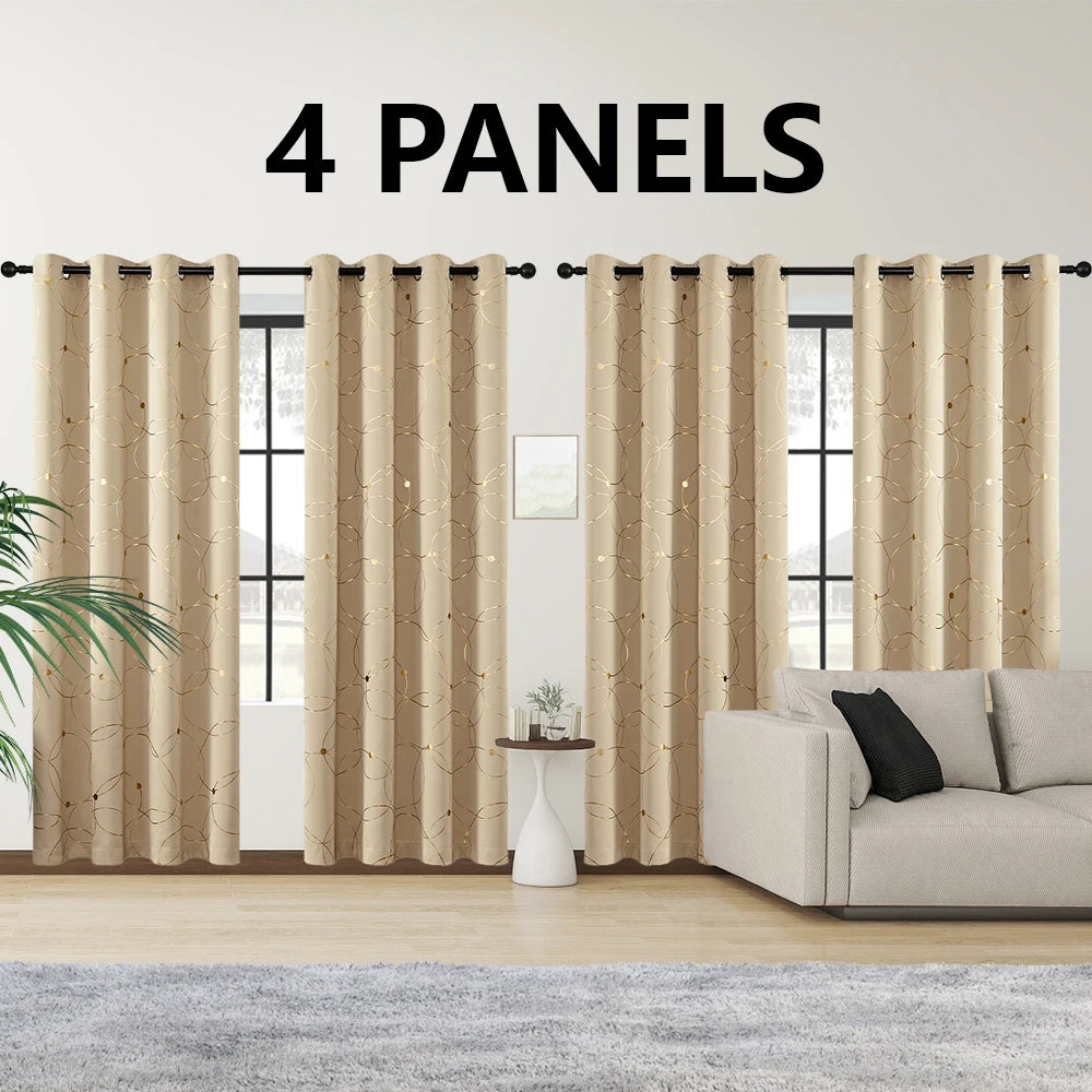 Room Darkening Blackout Curtains With Grommet And Foil Pattern