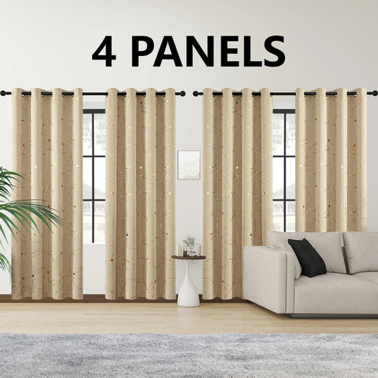 Room Darkening Blackout Curtains With Grommet And Foil Pattern