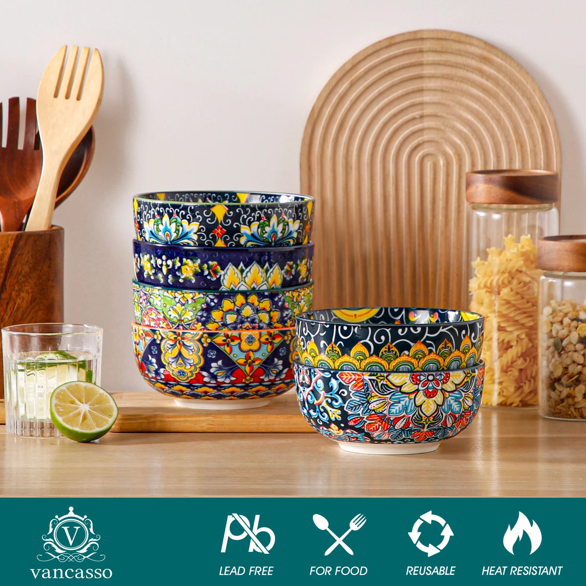 Malacasa Ceramic Cereal And Soup Bowl Set Bohemian Floral Design