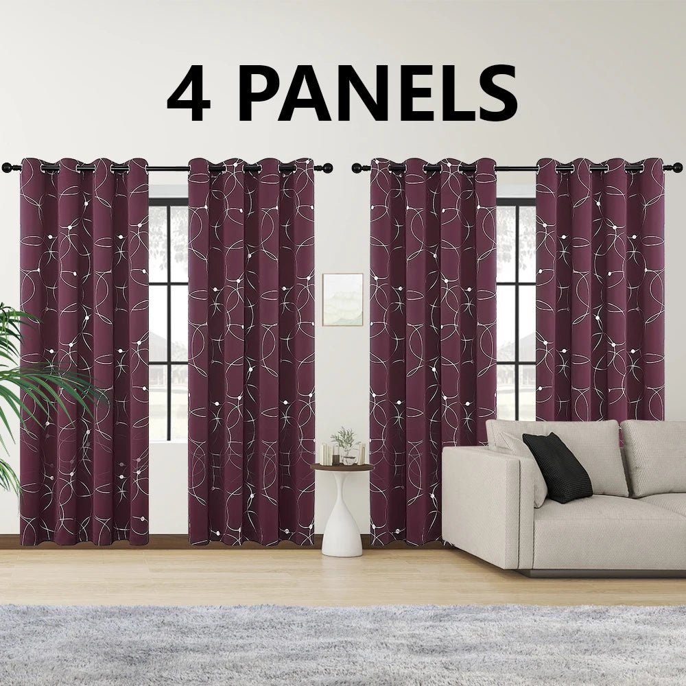 Room Darkening Blackout Curtains With Grommet And Foil Pattern