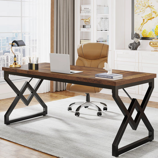 Tribesigns Industrial Executive Heavy Duty Home Office Desk Metal Frame