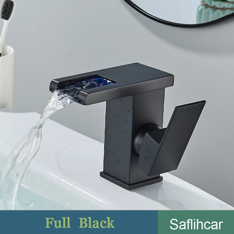 SAFLIHCAR LED Basin Faucet Single Handle Deck Mounted Bathroom Tap