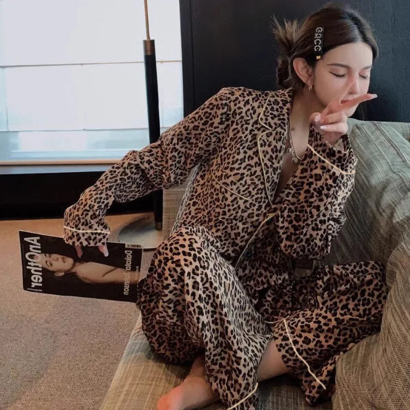 Korean Style Womens Long Sleeve Pajama Set Autumn Homewear