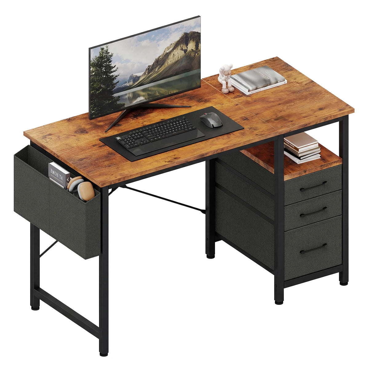 JHK Modern Metal Computer Desk With Fabric Drawers Space Saving