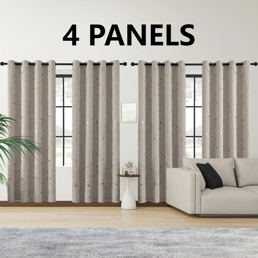 Room Darkening Blackout Curtains With Grommet And Foil Pattern