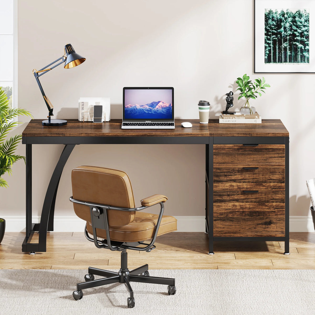 Tribesigns Computer Desk With Three Drawers Home Office Writing Workstation