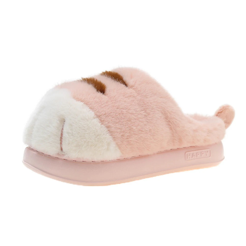 3D Cat Paw Slippers Women Warm Furry Slides Non Slip Home Shoes