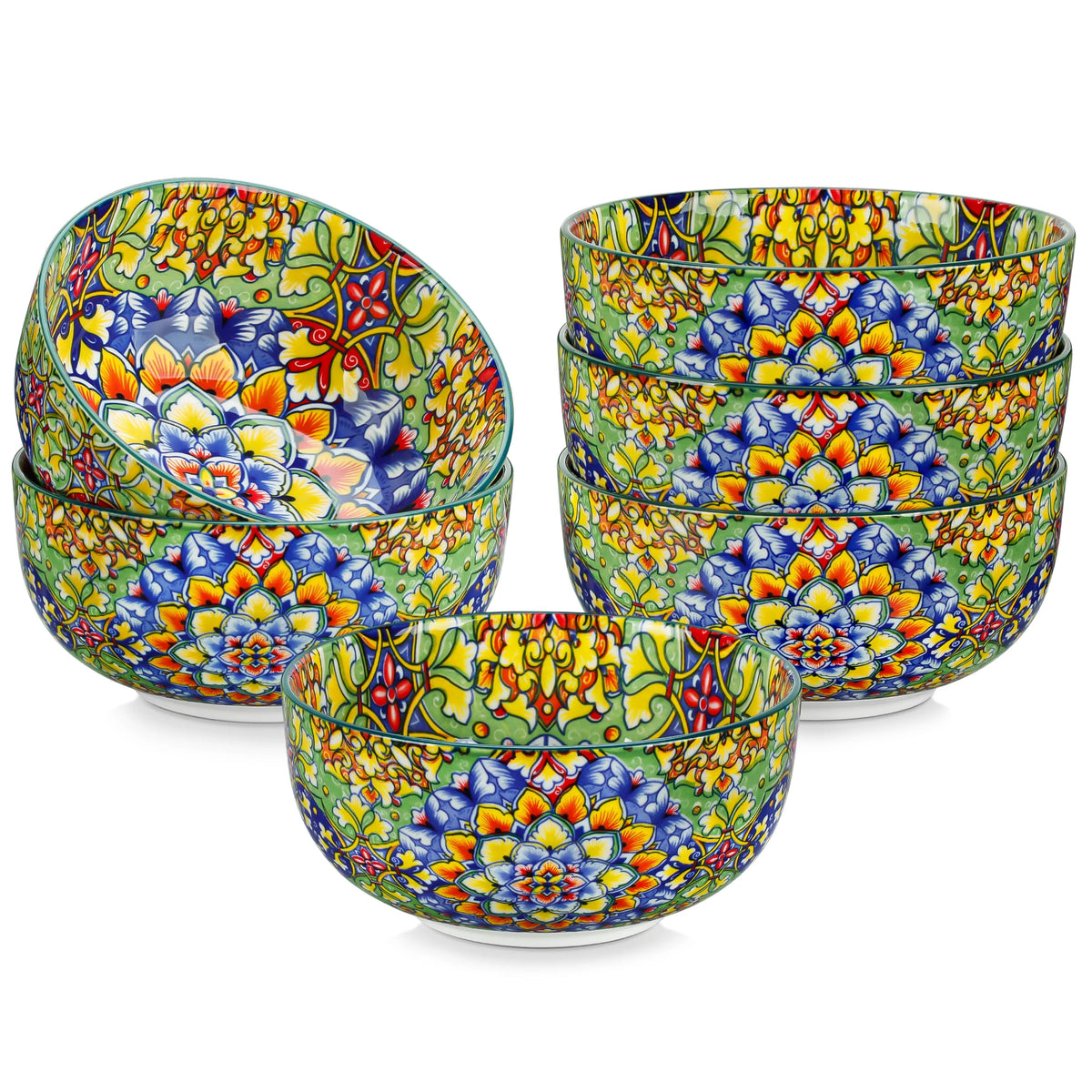 Malacasa Ceramic Cereal And Soup Bowl Set Bohemian Floral Design