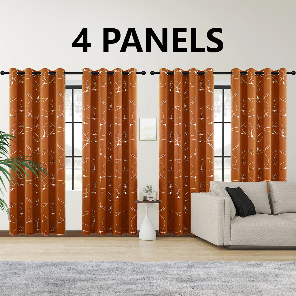 Room Darkening Blackout Curtains With Grommet And Foil Pattern