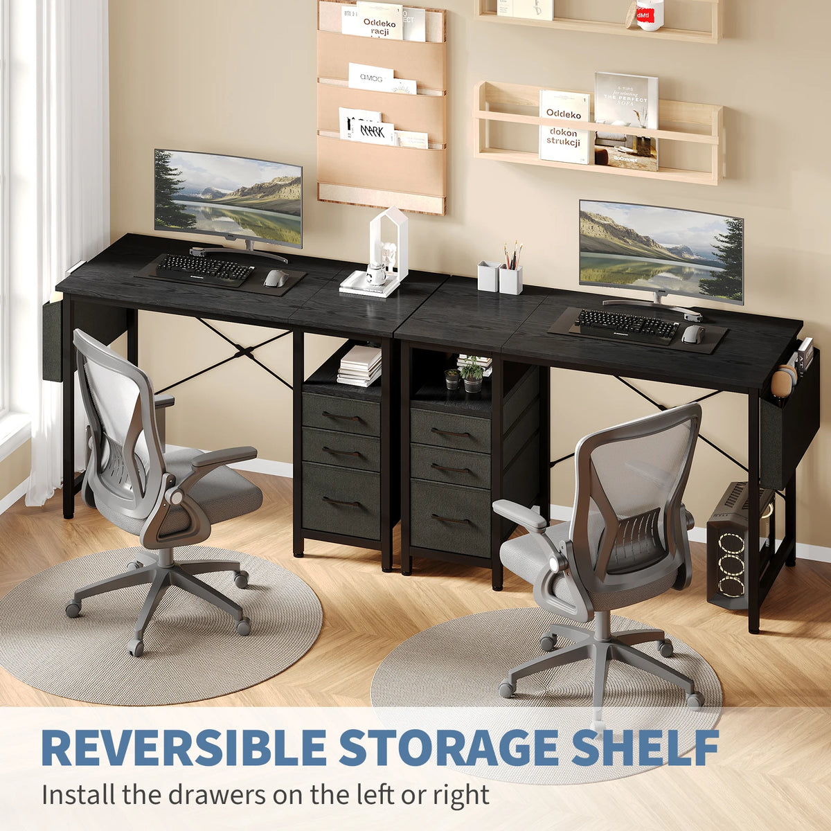 JHK Modern Metal Computer Desk With Fabric Drawers Space Saving