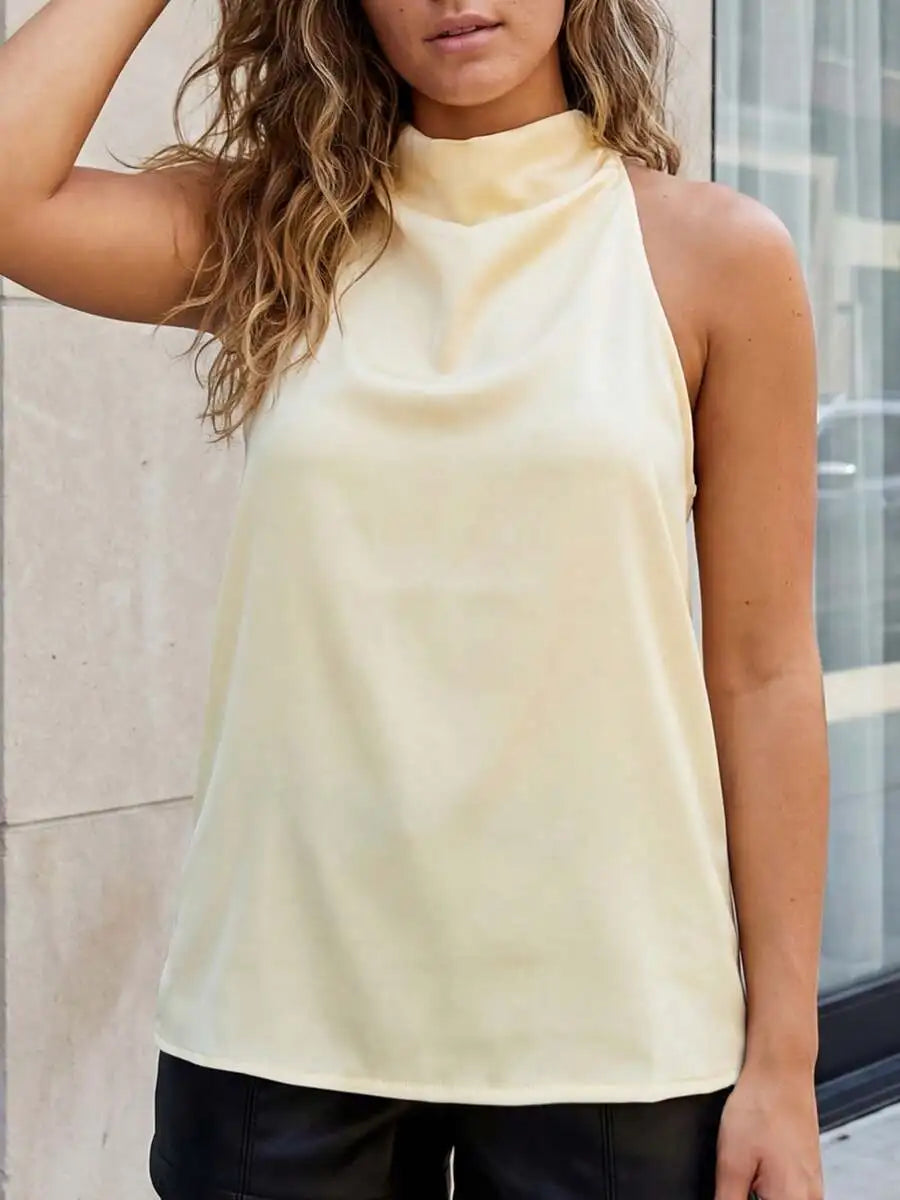 Satin Halter Neck Sleeveless Blouse With Cowl Neck Silky Fabric