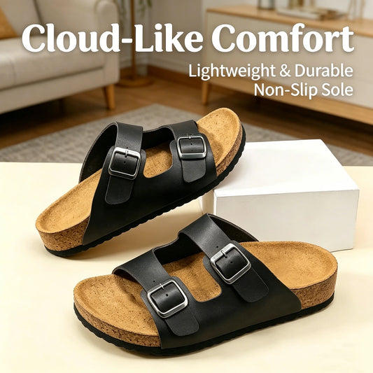 Unisex Cork Slippers And Beach Sandals With Two Buckle Straps