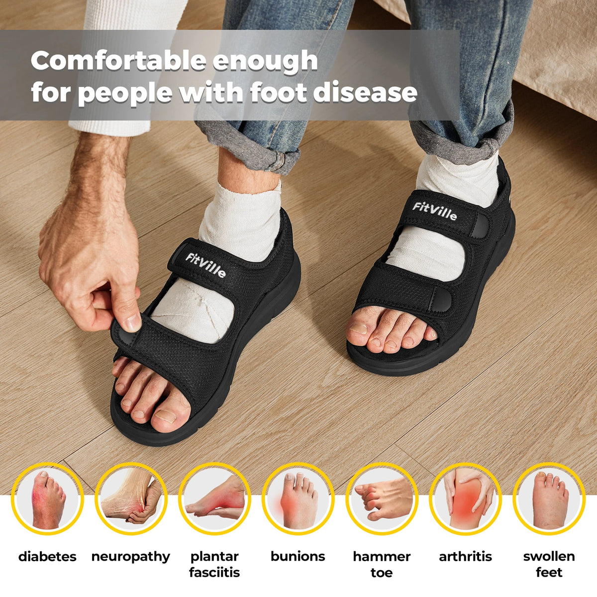 FitVille EasyTop Recovery Sandal V3 For Men Plantar Fasciitis Relief