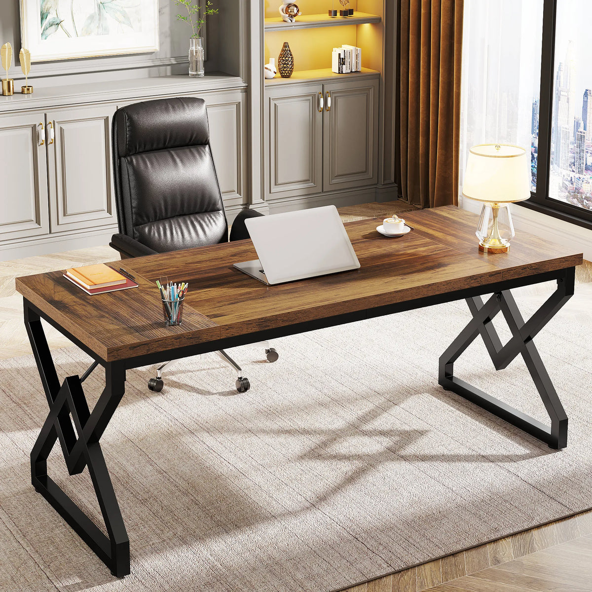 Tribesigns Industrial Executive Heavy Duty Home Office Desk Metal Frame