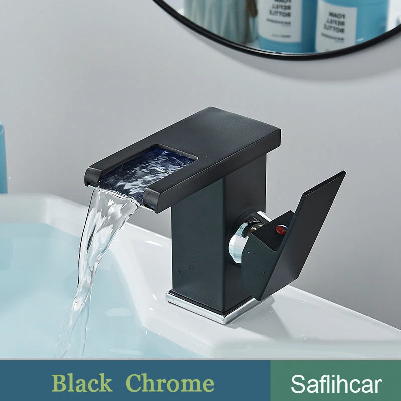 SAFLIHCAR LED Basin Faucet Single Handle Deck Mounted Bathroom Tap