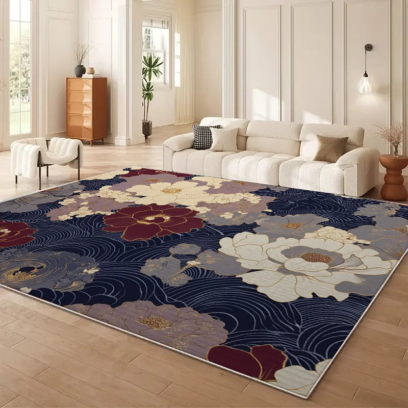 Vikama Modern Striped Floral Non Slip Polyester Living Room Rug