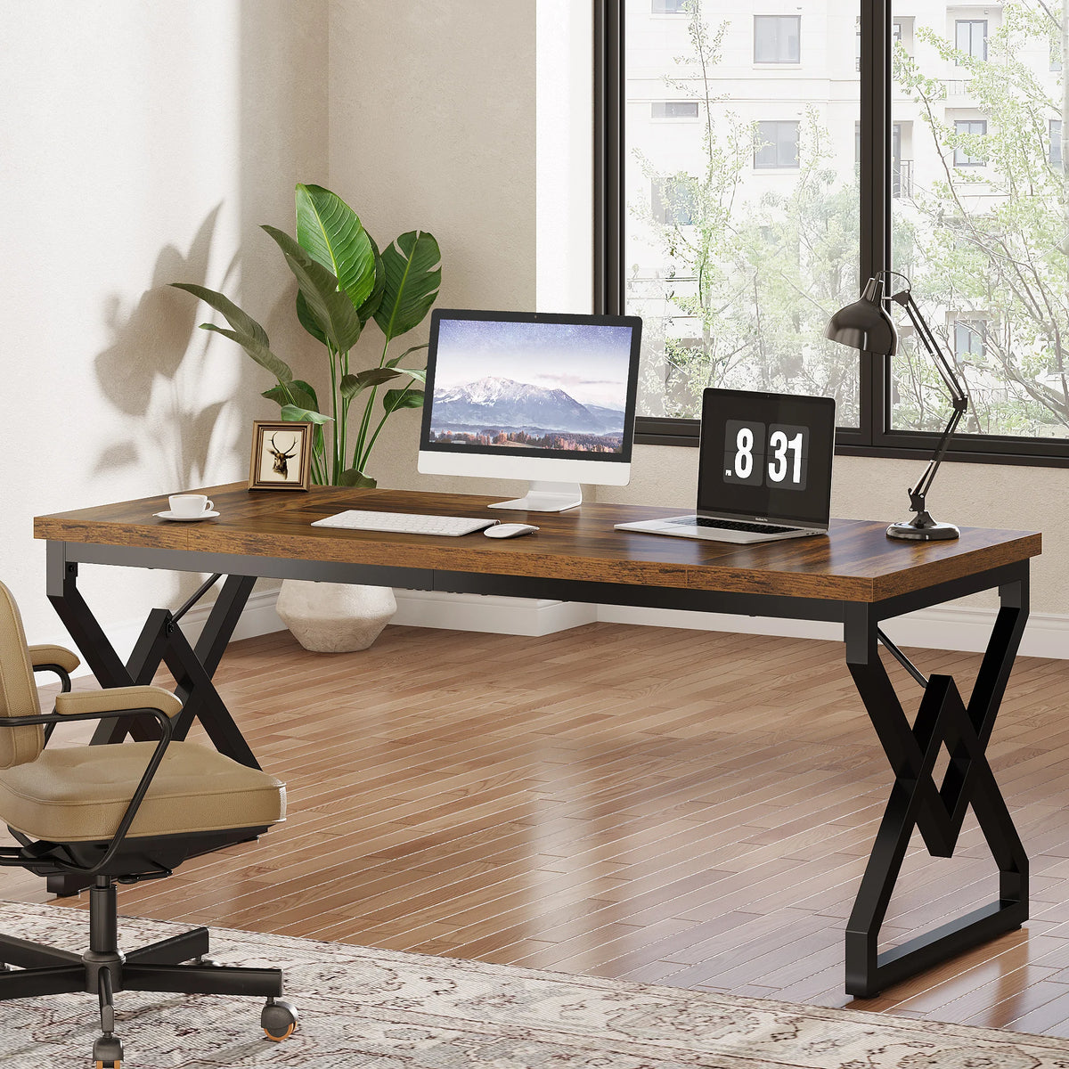Tribesigns Industrial Executive Heavy Duty Home Office Desk Metal Frame