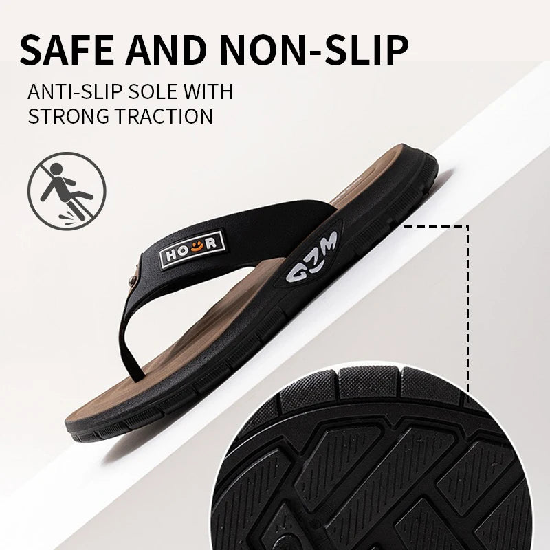 Men's Beach Slippers Anti Slip PVC Flip Flops Thick Sole