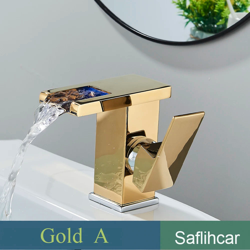 SAFLIHCAR LED Basin Faucet Single Handle Deck Mounted Bathroom Tap