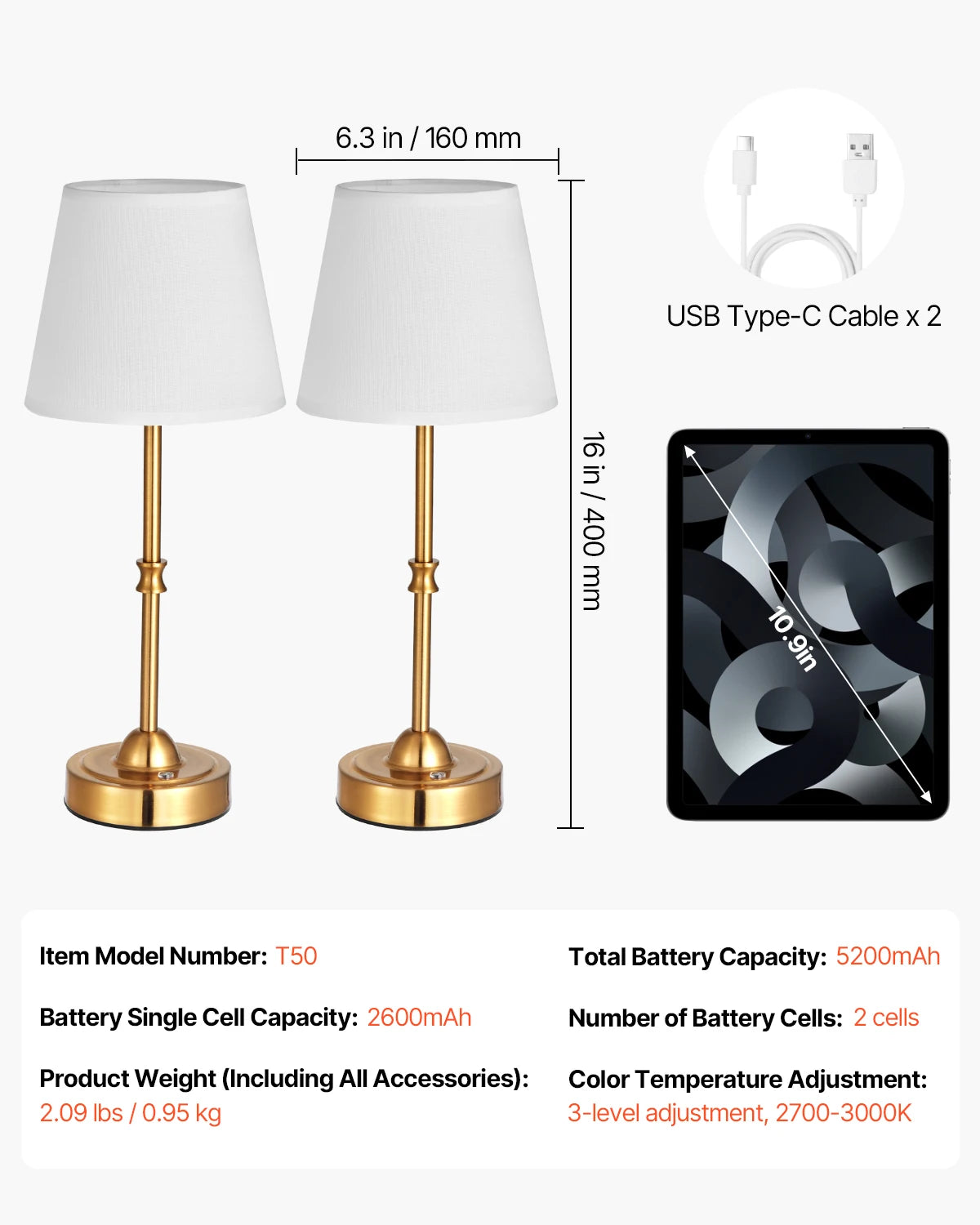 SucceBuy Cordless Rechargeable Desk Lamp With Adjustable Brightness