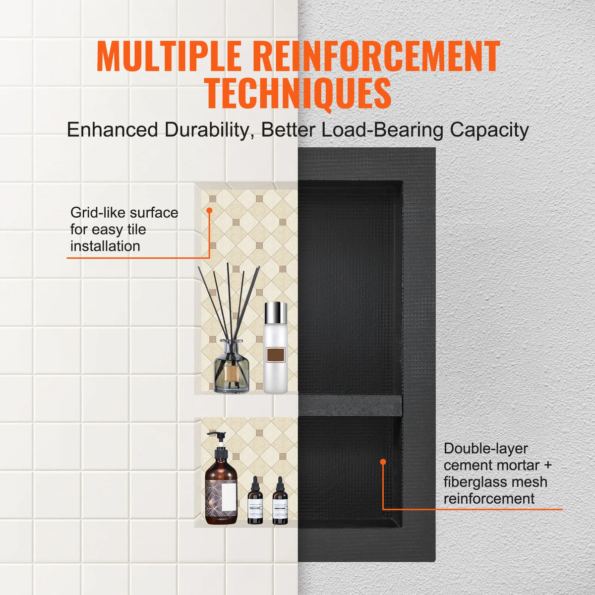 Shower Niche Ready Tile Dual Tier Organizer Sealed Protection Holder